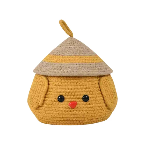 Yellow_And_Beige_Cotton_Rope_Storage_Basket_With_Lid_Cute_Animal_Design_(20_X_18_X_15_Cm)
