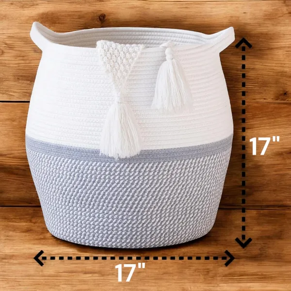 White_And_Grey_Decorative_Cotton_Rope_Storage_Basket_And_Large_Woven_Laundry_Hamper