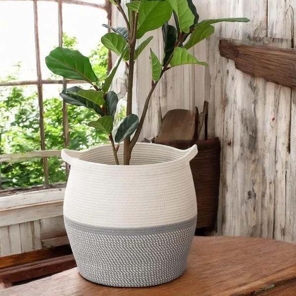 White_And_Grey_Decorative_Cotton_Rope_Storage_Basket_And_Large_Woven_Laundry_Hamper
