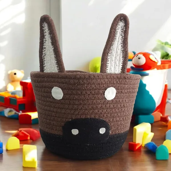Brown_Cotton_Rope_Storage_Basket_With_Bunny_Design_Brown_Decorative_Container_For_Kids_Room_Toys_Organizer