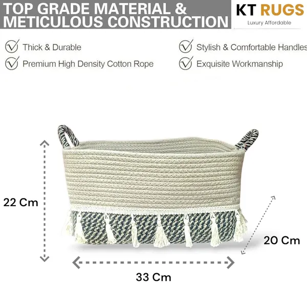 Grey_And_White_Decorative_Cotton_Storage_Basket_With_Tassels_And_Woven_Design_Rope_Handles_(12X9X7_Inch)