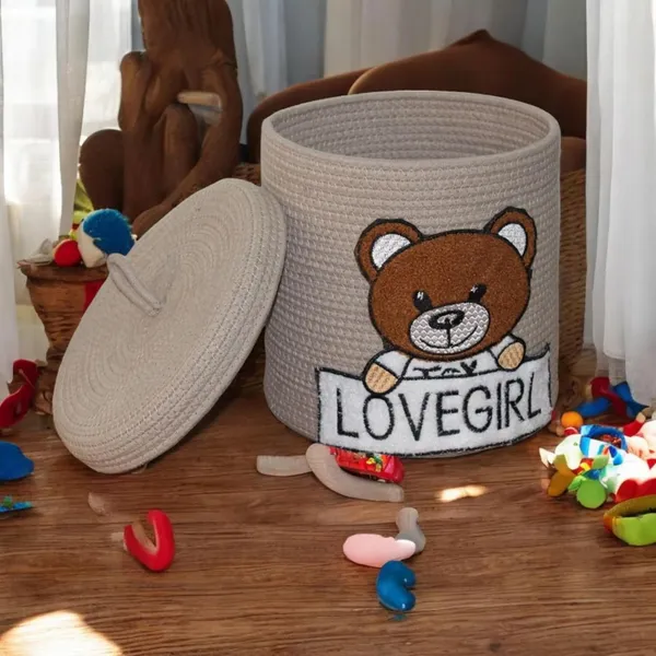 Beige_Cotton_Rope_Storage_Basket_With_Teddy_Bear_Design_Nursery_Hamper_With_Lid_Lovegirl_Pattern