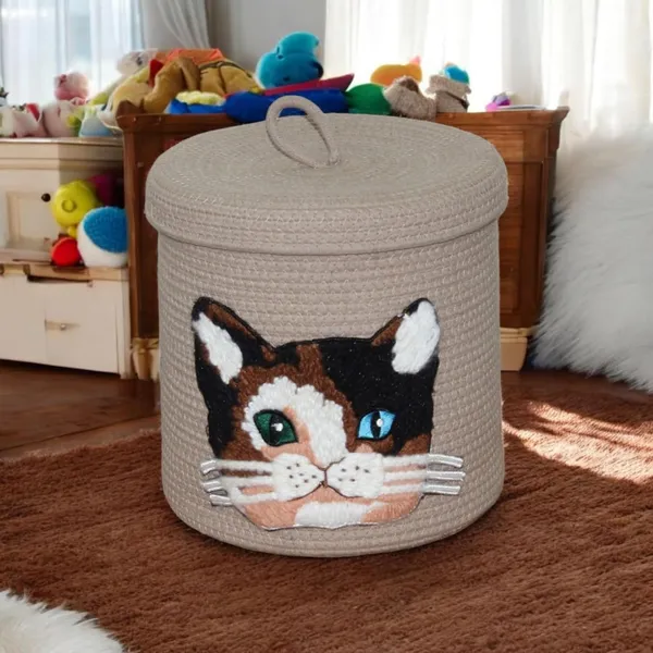 Beige_Cotton_Rope_Storage_Basket_With_Cat_Face_Design_Decorative_Lidded_Container