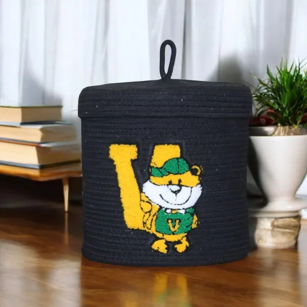 Black_Handmade_Cotton_Rope_Storage_Basket_With_Bear_Design_Black_With_And_Green_Accents_Decorative_Container