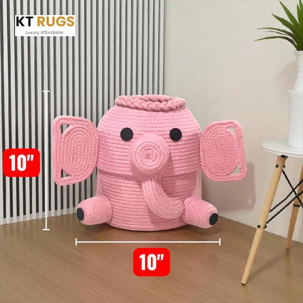 Pink_Cute_Elephant_Storage_Basket_Pink_Cotton_Rope_Decorative_Nursery_Organiser