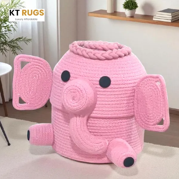 Pink_Cute_Elephant_Storage_Basket_Pink_Cotton_Rope_Decorative_Nursery_Organiser