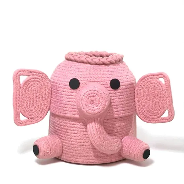 Pink_Cute_Elephant_Storage_Basket_Pink_Cotton_Rope_Decorative_Nursery_Organiser