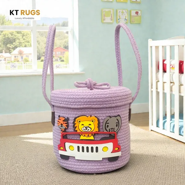 Purple_Jungle_Safari_Themed_Storage_Basket_With_Lid_And_Handles_8X8_Inch_26_Liter_Capacity_Kids_Toy_Organizer