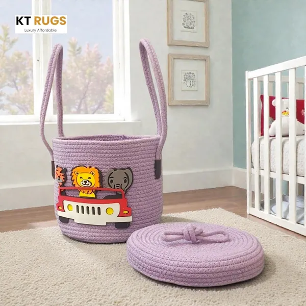 Purple_Jungle_Safari_Themed_Storage_Basket_With_Lid_And_Handles_8X8_Inch_26_Liter_Capacity_Kids_Toy_Organizer