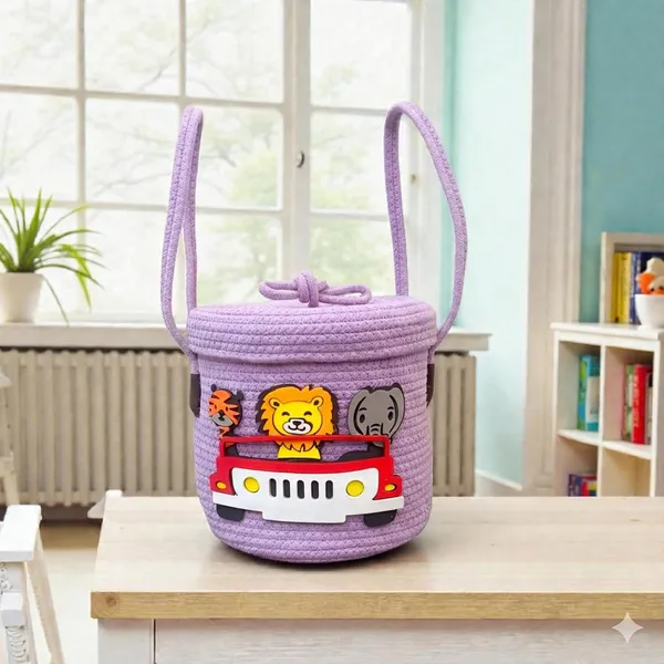 Purple_Jungle_Safari_Themed_Storage_Basket_With_Lid_And_Handles_8X8_Inch_26_Liter_Capacity_Kids_Toy_Organizer