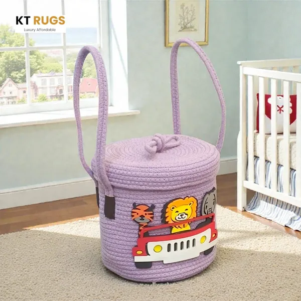 Purple_Jungle_Safari_Themed_Storage_Basket_With_Lid_And_Handles_8X8_Inch_26_Liter_Capacity_Kids_Toy_Organizer