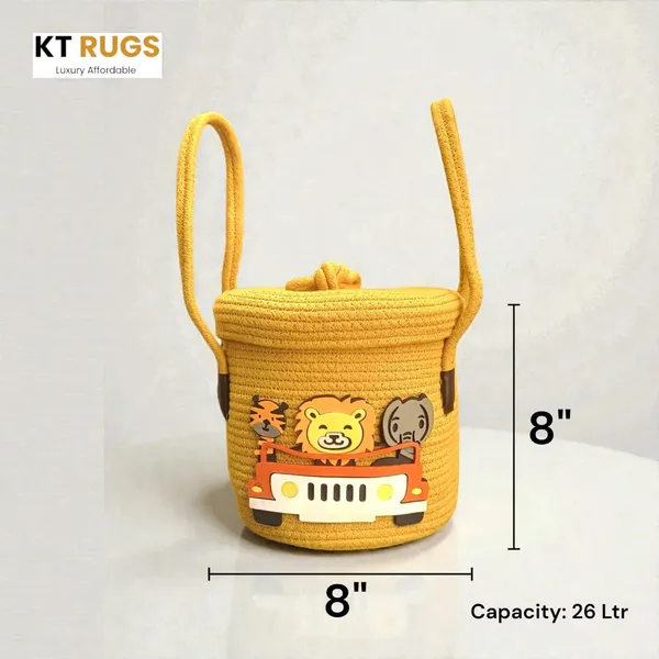 Yellow_Jungle_Safari_Themed_Storage_Basket_With_Lid_And_Handles_8X8_Inch_26_Liter_Capacity_Kids_Toy_Organizer