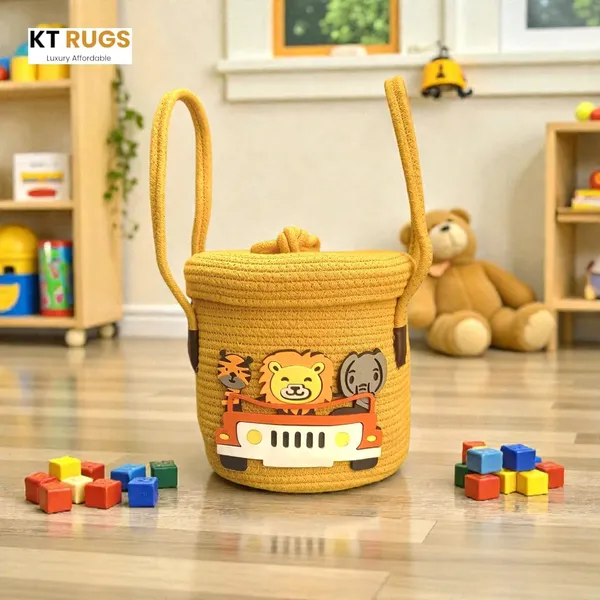Yellow_Jungle_Safari_Themed_Storage_Basket_With_Lid_And_Handles_8X8_Inch_26_Liter_Capacity_Kids_Toy_Organizer