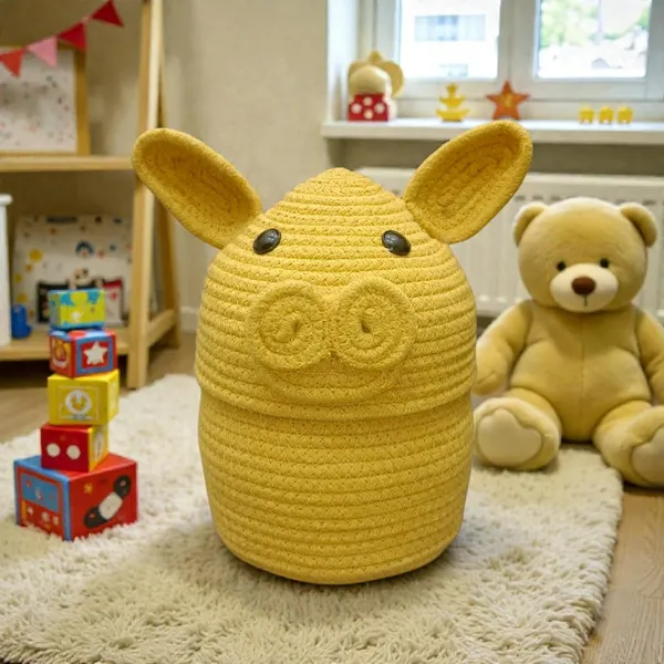 Yellow_Handmade_Rope_Storage_Basket_Set_With_Cute_Bunny_Lid_Jute_Woven_Baskets_For_Nursery_Organization