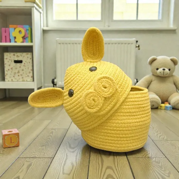 Yellow_Handmade_Rope_Storage_Basket_Set_With_Cute_Bunny_Lid_Jute_Woven_Baskets_For_Nursery_Organization