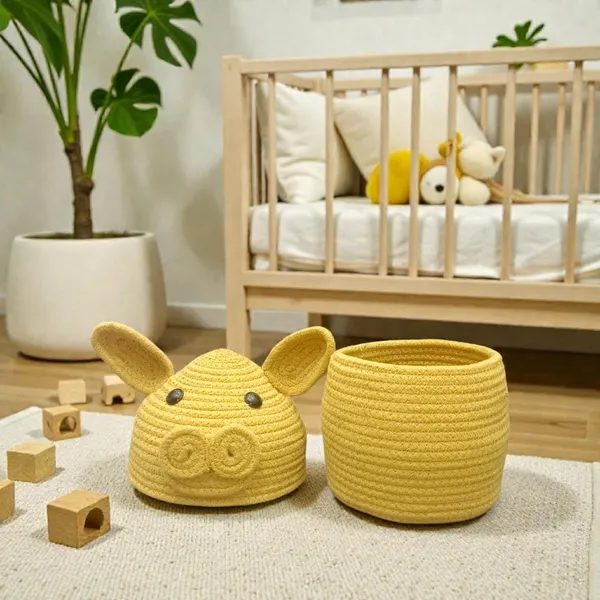 Yellow_Handmade_Rope_Storage_Basket_Set_With_Cute_Bunny_Lid_Jute_Woven_Baskets_For_Nursery_Organization