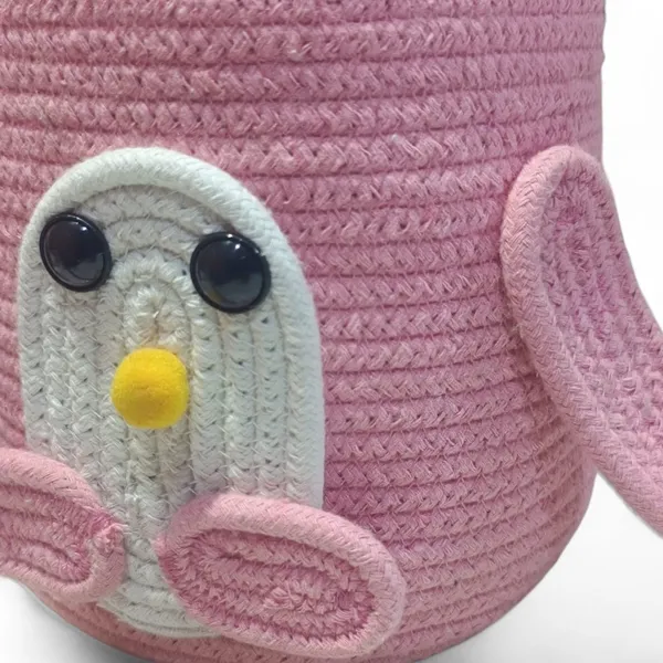 Pink_Penguin_Rope_Storage_Basket_With_Lid_Pink_Multipurpose_Cute_Design_Organiser
