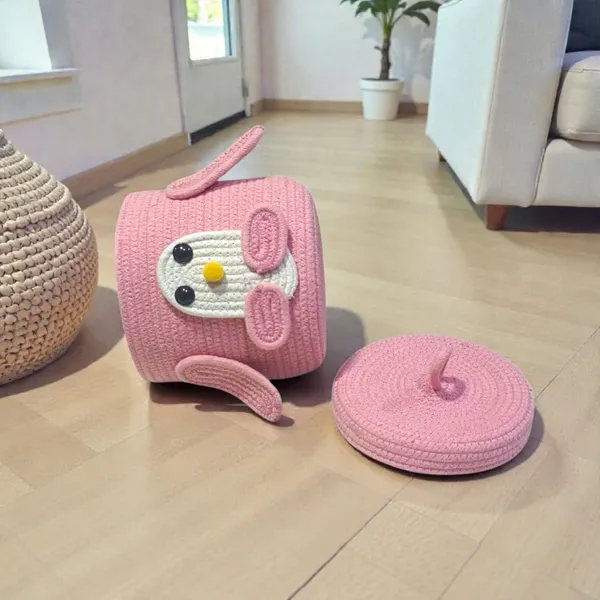 Pink_Penguin_Rope_Storage_Basket_With_Lid_Pink_Multipurpose_Cute_Design_Organiser
