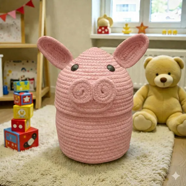 Pink_Handmade_Rope_Storage_Basket_Set_With_Cute_Bunny_Lid_Jute_Woven_Baskets_For_Nursery_Organization