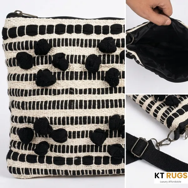 Boho_Handwoven_Crossbody_Bag_For_Women_-_Black_&_White_Textured_Tufted_Sling_Purse_With_Adjustable_Strap_&_Zipper_Closure