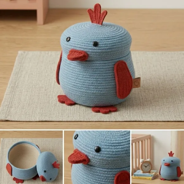 Chick_Storage_Basket_with_Lid_|_Cute_Bird_Animal_Design_|_Kids_Room_Organizer_|_Nesting_Baskets_|_Available_in_Large_&_Small_Size_|_Toy_Storage_|_Baby_Nursery_Décor_|_Powdry_Blue_&_Narangi
