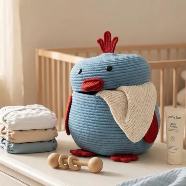 Chick_Storage_Basket_with_Lid_|_Cute_Bird_Animal_Design_|_Kids_Room_Organizer_|_Nesting_Baskets_|_Available_in_Large_&_Small_Size_|_Toy_Storage_|_Baby_Nursery_Décor_|_Powdry_Blue_&_Narangi