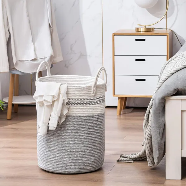 Cotton_Rope_Basket_Large_Blanket_Basket_Woven_Storage_Basket_Toy_Storage_Organiser_Nursery_Decor_Laundry_Hamper_with_Handle_58L_(38cm(D)_x50cm(H),_Z-grey)