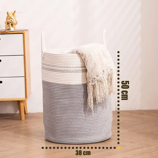 Cotton_Rope_Basket_Large_Blanket_Basket_Woven_Storage_Basket_Toy_Storage_Organiser_Nursery_Decor_Laundry_Hamper_with_Handle_58L_(38cm(D)_x50cm(H),_Z-grey)