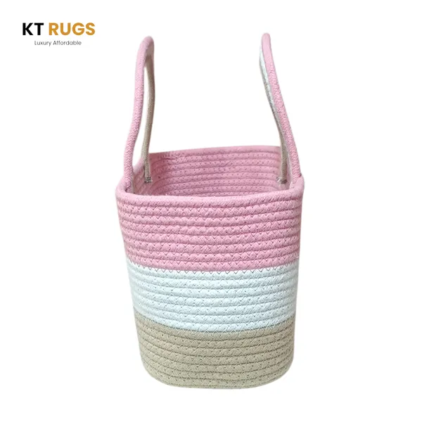 Cotton_Rope_Storage_Basket_with_Handles_|_Woven_Tote_Organizer_Bin_for_Nursery,_Bathroom,_Bedroom_&_Kitchen_|_Tri-Color_Pink_White_Beige_|_10"L_×_6"B_×_7"H