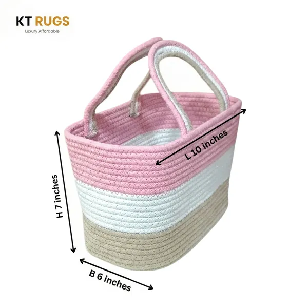 Cotton_Rope_Storage_Basket_with_Handles_|_Woven_Tote_Organizer_Bin_for_Nursery,_Bathroom,_Bedroom_&_Kitchen_|_Tri-Color_Pink_White_Beige_|_10"L_×_6"B_×_7"H