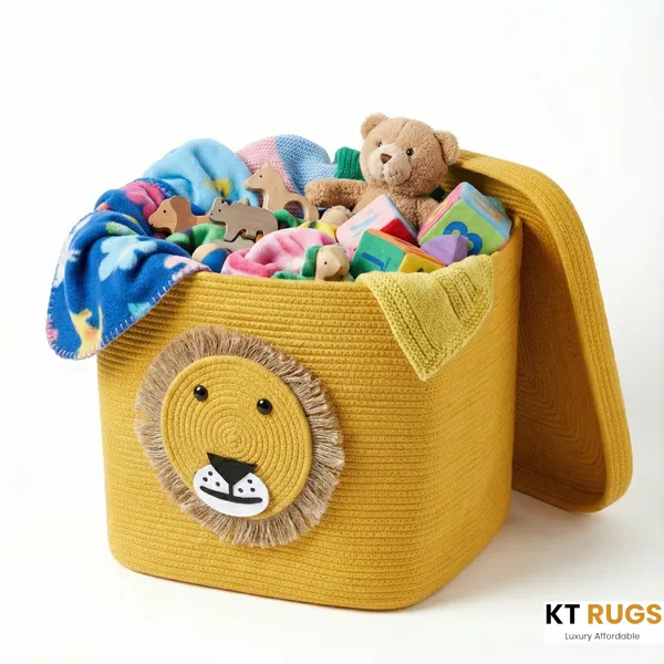 Cute_Lion_Woven_Storage_Basket_With_Lid_By_Kt_Rugs_|_16X16X14_Extra_Large_Toy_Box_&_Nursery_Hamper_For_Kids_Room_|_Yellow_Laundry_With_Lid