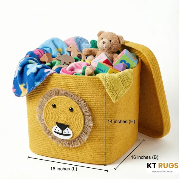 Cute_Lion_Woven_Storage_Basket_With_Lid_By_Kt_Rugs_|_16X16X14_Extra_Large_Toy_Box_&_Nursery_Hamper_For_Kids_Room_|_Yellow_Laundry_With_Lid