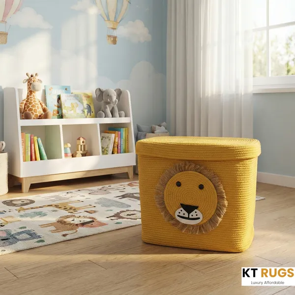 Cute_Lion_Woven_Storage_Basket_With_Lid_By_Kt_Rugs_|_16X16X14_Extra_Large_Toy_Box_&_Nursery_Hamper_For_Kids_Room_|_Yellow_Laundry_With_Lid