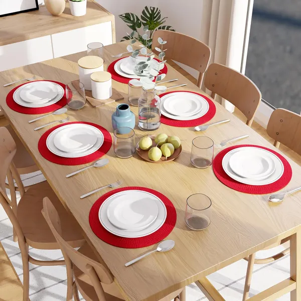 Dining_Placemats_Set_of_2,4_&_6_|_Cotton_Round_Table_Mat_-_32_cm_Diameter_|_Red_|_Handmade_Rib_Style_Chargers_for_Diner_Plates