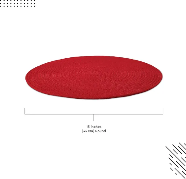 Dining_Placemats_Set_of_2,4_&_6_|_Cotton_Round_Table_Mat_-_32_cm_Diameter_|_Red_|_Handmade_Rib_Style_Chargers_for_Diner_Plates