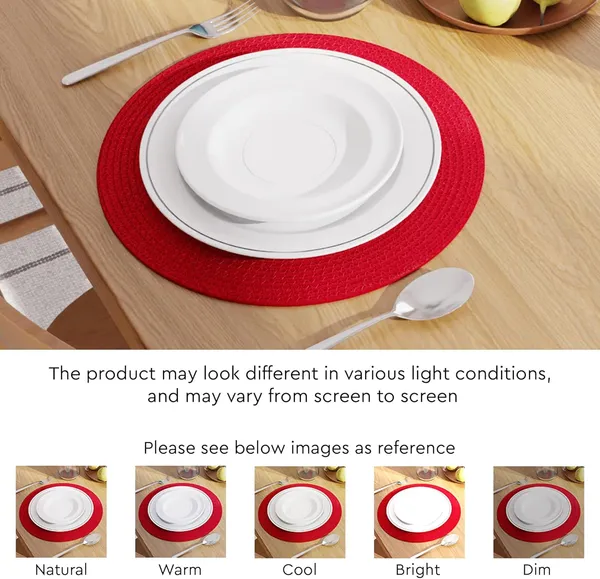 Dining_Placemats_Set_of_2,4_&_6_|_Cotton_Round_Table_Mat_-_32_cm_Diameter_|_Red_|_Handmade_Rib_Style_Chargers_for_Diner_Plates