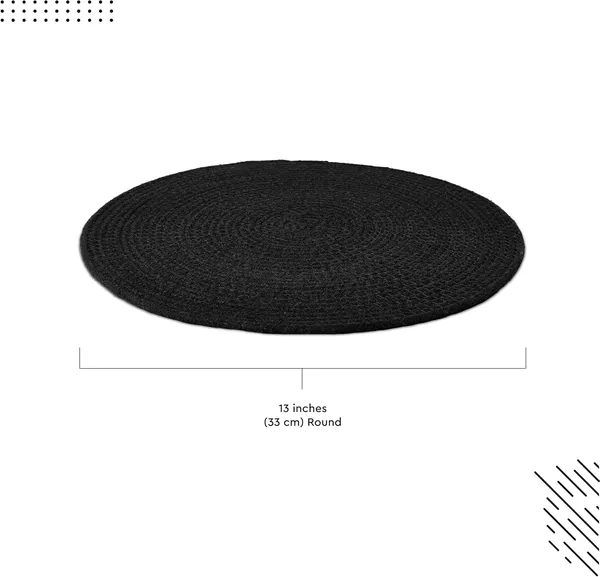 Dining_Placemats_Set_of_2,4_and_6_|_Cotton_Round_Table_Mat_-_32_cm_Diameter_|_Black_|_Handmade_Rib_Style_Chargers_for_Diner_Plates