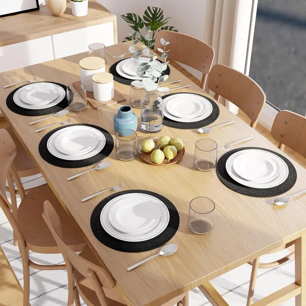Dining_Placemats_Set_of_2,4_and_6_|_Cotton_Round_Table_Mat_-_32_cm_Diameter_|_Black_|_Handmade_Rib_Style_Chargers_for_Diner_Plates