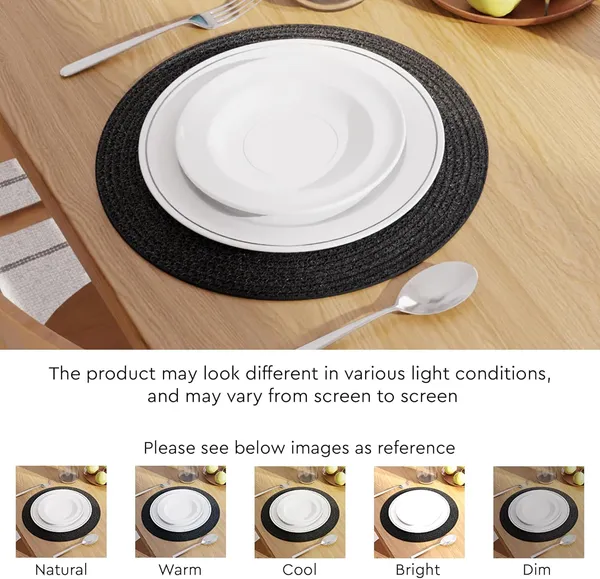 Dining_Placemats_Set_of_2,4_and_6_|_Cotton_Round_Table_Mat_-_32_cm_Diameter_|_Black_|_Handmade_Rib_Style_Chargers_for_Diner_Plates