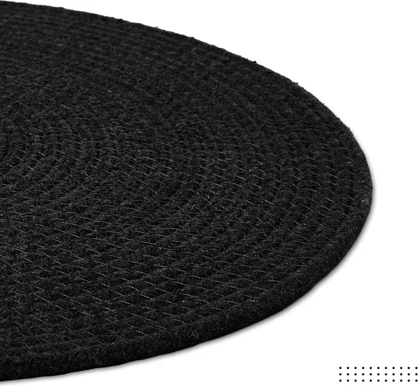 Dining_Placemats_Set_of_2,4_and_6_|_Cotton_Round_Table_Mat_-_32_cm_Diameter_|_Black_|_Handmade_Rib_Style_Chargers_for_Diner_Plates