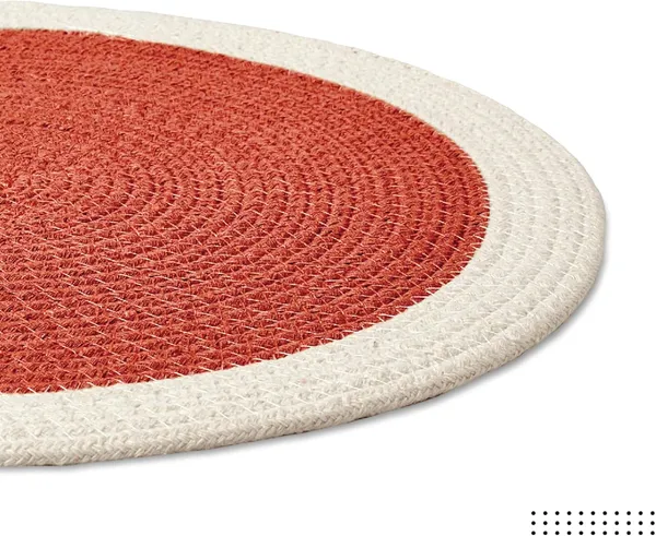 Dining_Placemats_Set_of_2,4_and_6_|_Cotton_Round_Table_Mat_-_32_cm_Diameter_|_Coral_&_Off_White_|_Handmade_Rib_Style_Chargers_for_Diner_Plates