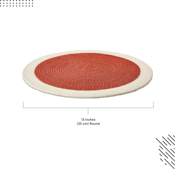 Dining_Placemats_Set_of_2,4_and_6_|_Cotton_Round_Table_Mat_-_32_cm_Diameter_|_Coral_&_Off_White_|_Handmade_Rib_Style_Chargers_for_Diner_Plates