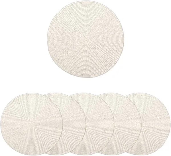 Dining_Placemats_Set_of_2,4_and_6_|_Cotton_Round_Table_Mat_-_32_cm_Diameter_|_Off_White_|_Handmade_Rib_Style_Chargers_for_Diner_Plates