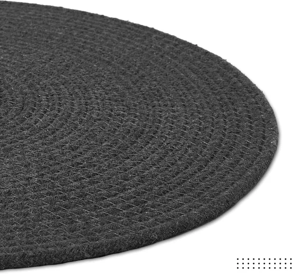 Dining_Placemats_Set_of_2,4_and__6_|_Cotton_Round_Table_Mat_-_32_cm_Diameter_|_Dark_Grey_|_Handmade_Rib_Style_Chargers_for_Diner_Plates