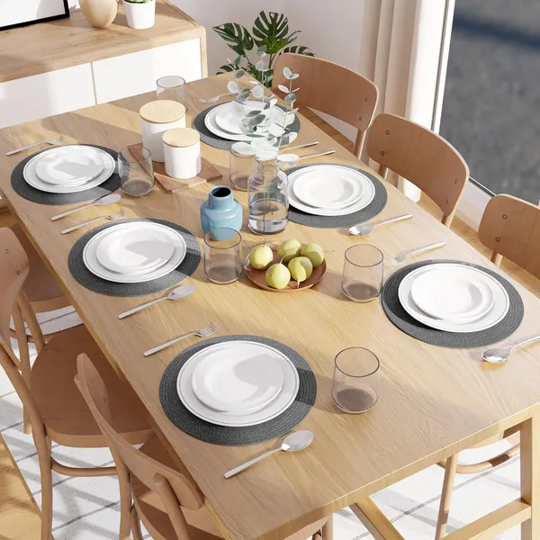 Dining_Placemats_Set_of_2,4_and__6_|_Cotton_Round_Table_Mat_-_32_cm_Diameter_|_Dark_Grey_|_Handmade_Rib_Style_Chargers_for_Diner_Plates