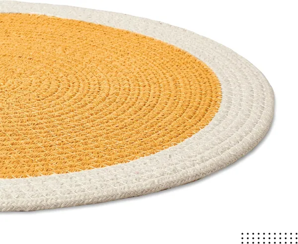 Dining_Placemats_Set_of_2,4_and_6_|_Cotton_Round_Table_Mat_-_32_cm_Diameter_|_Yellow_&_Off_White_|_Handmade_Rib_Style_Chargers_for_Diner_Plates