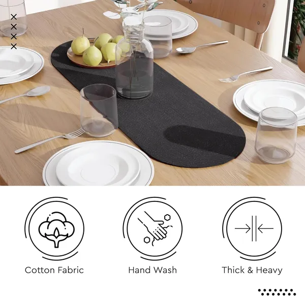 Dining_Table_Runner_|_Handmade_Ribbed_Style_Cotton_|_30x137_cm_|_Black_|_for_Coffee_&_Center_Table