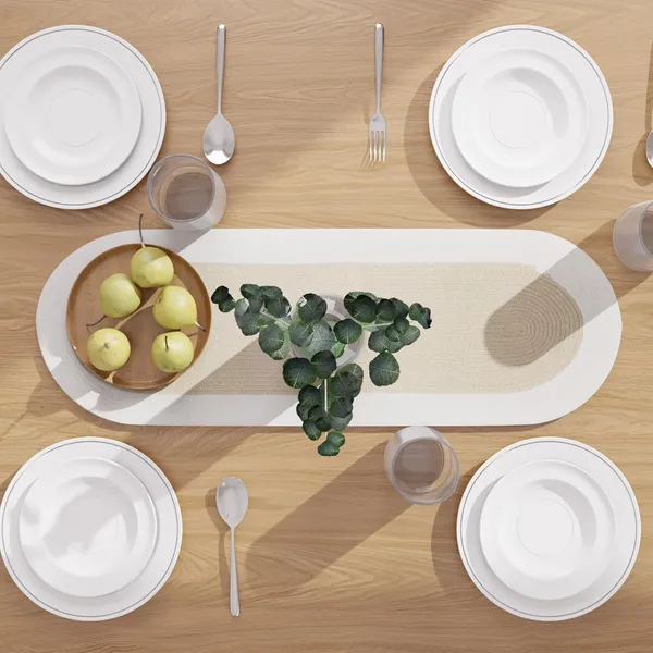 Dining_Table_Runner_|_Handmade_Ribbed_Style_Cotton_|_30x91_cm_|_Beige_&_Off_White_|_for_Coffee_&_Center_Table