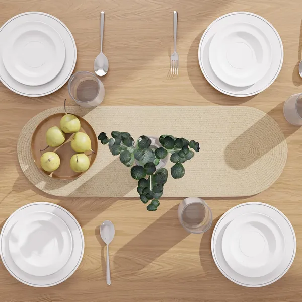 Dining_Table_Runner_|_Handmade_Ribbed_Style_Cotton_|_30x91_cm_|_Beige_|_for_Coffee_&_Center_Table