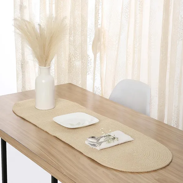 Dining_Table_Runner_|_Handmade_Ribbed_Style_Cotton_|_30x91_cm_|_Beige_|_for_Coffee_&_Center_Table